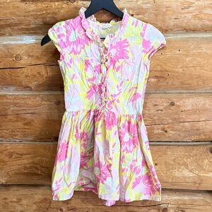 Vintage Lands' End Pink & Yellow Floral Ruffle-Front Sundress 7